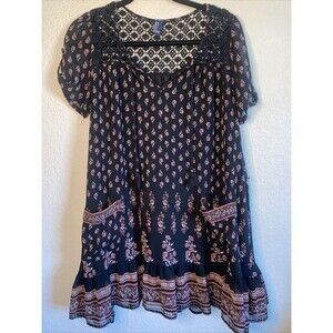 dress Floral open knit crochet hippie Paisley Midi S forever21 pheobe whimsigoth